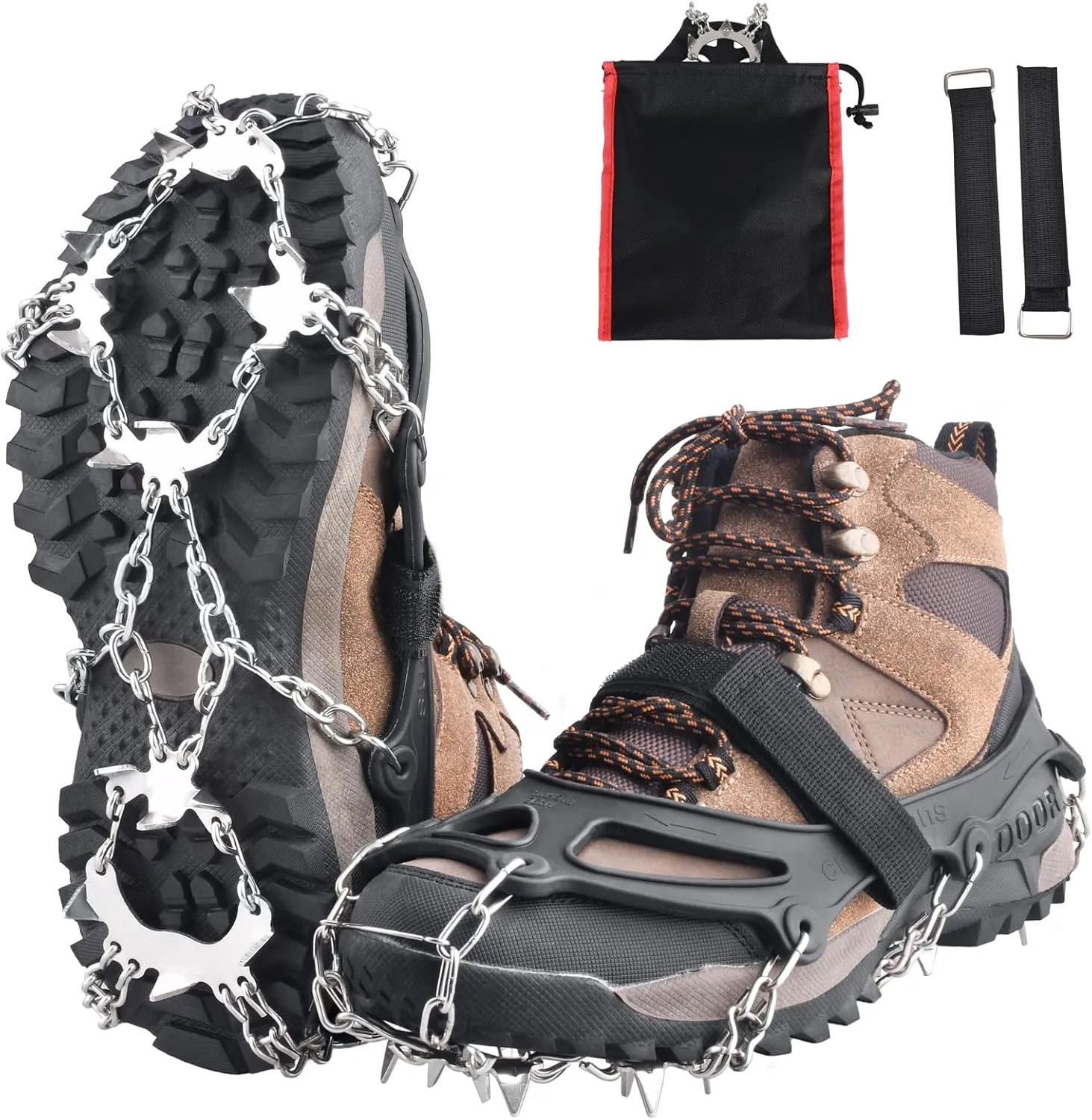 TRIWONDER Ice Grips 10/18/24 Teeth Anti-Slip Shoe Boot Snow Ice Spikes Crampons Cleats Stretch Footwear Traction