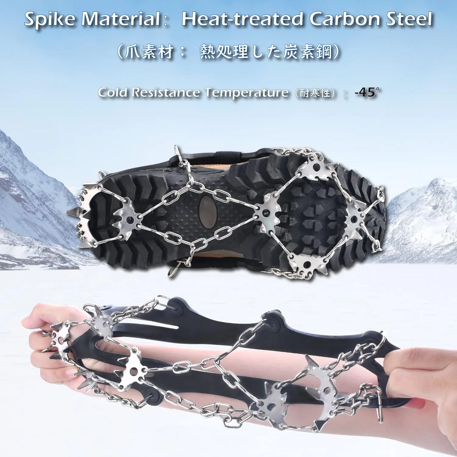 TRIWONDER Ice Grips 10/18/24 Teeth Anti-Slip Shoe Boot Snow Ice Spikes Crampons Cleats Stretch Footwear Traction