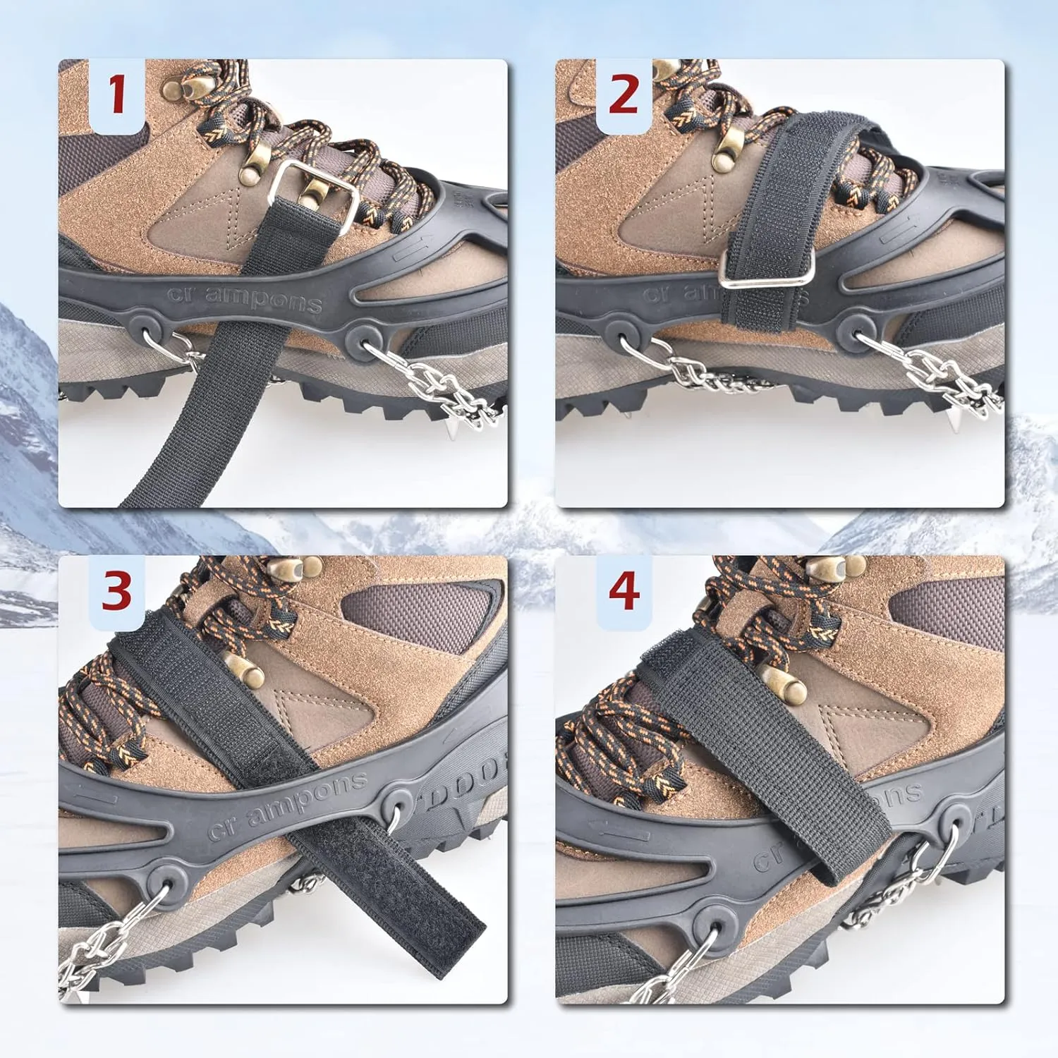 TRIWONDER Ice Grips 10/18/24 Teeth Anti-Slip Shoe Boot Snow Ice Spikes Crampons Cleats Stretch Footwear Traction
