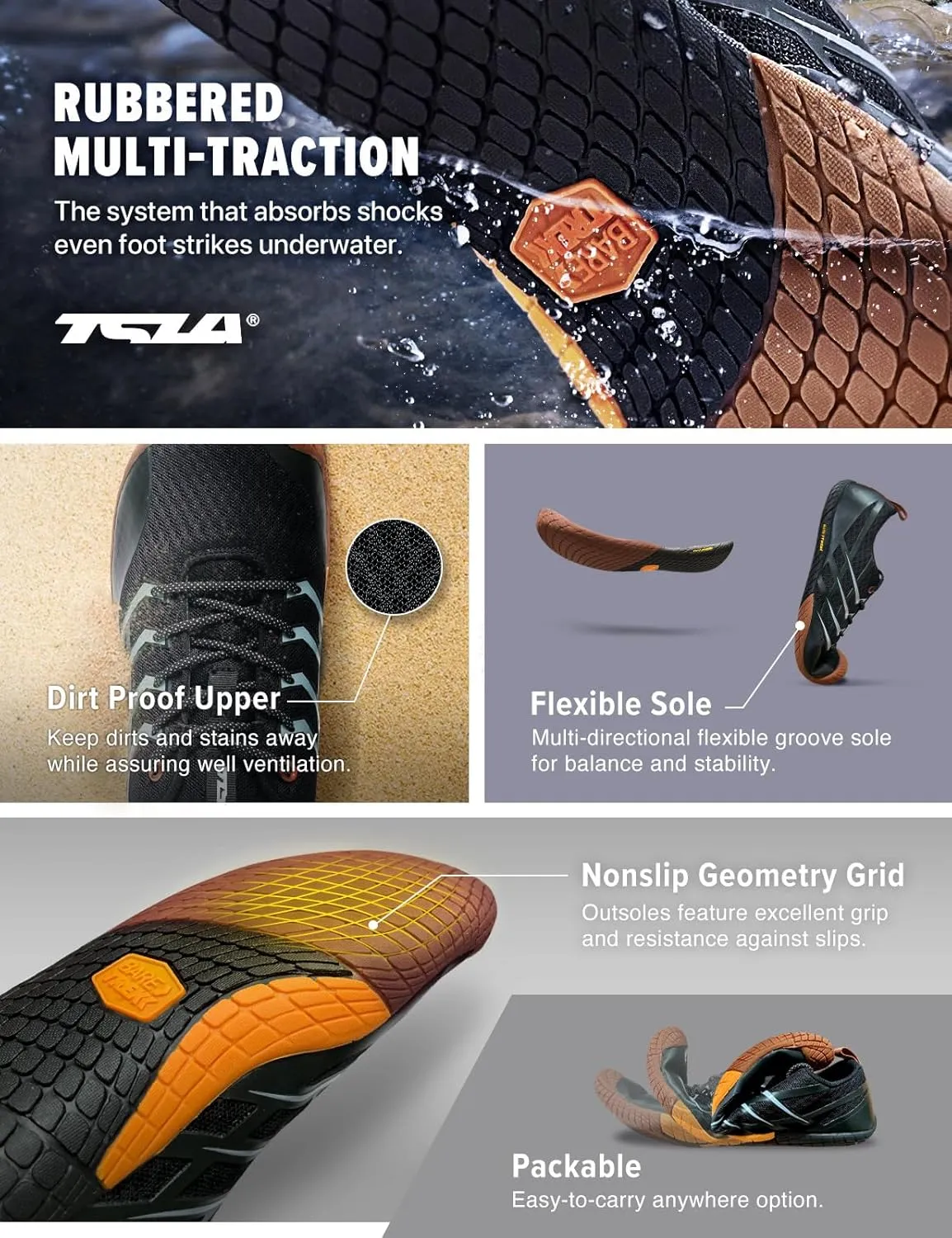 TSLA Men's Trail Running Shoes, Lightweight Zero Drop Barefoot, Non-Slip Outdoor Minimalist Shoes