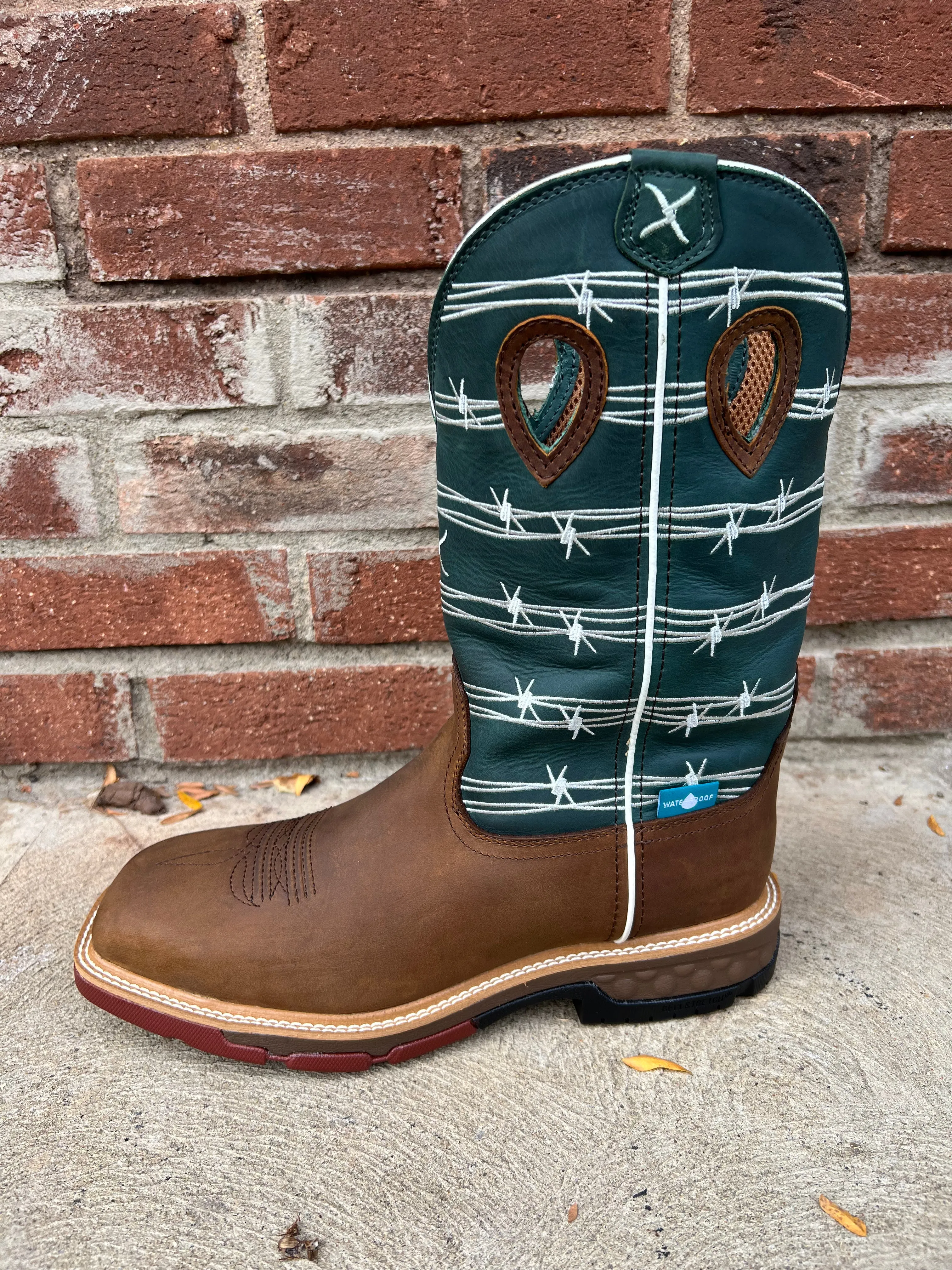 Twisted X 12" Men's Buffalo and Green-Blue Alloy Toe Work Boot MXBAW04