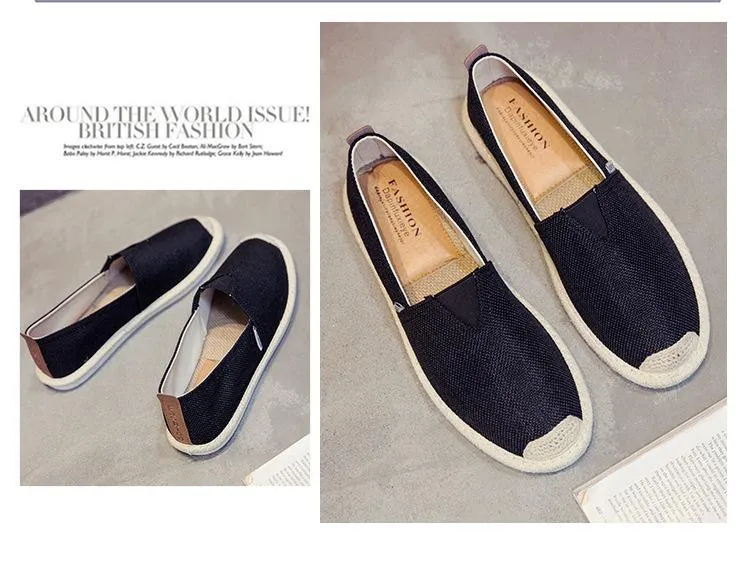 UPUPER Breathable Linen Casual Men Shoes Cloth Shoes Canvas Summer Flat Fisherman Driving Wicking