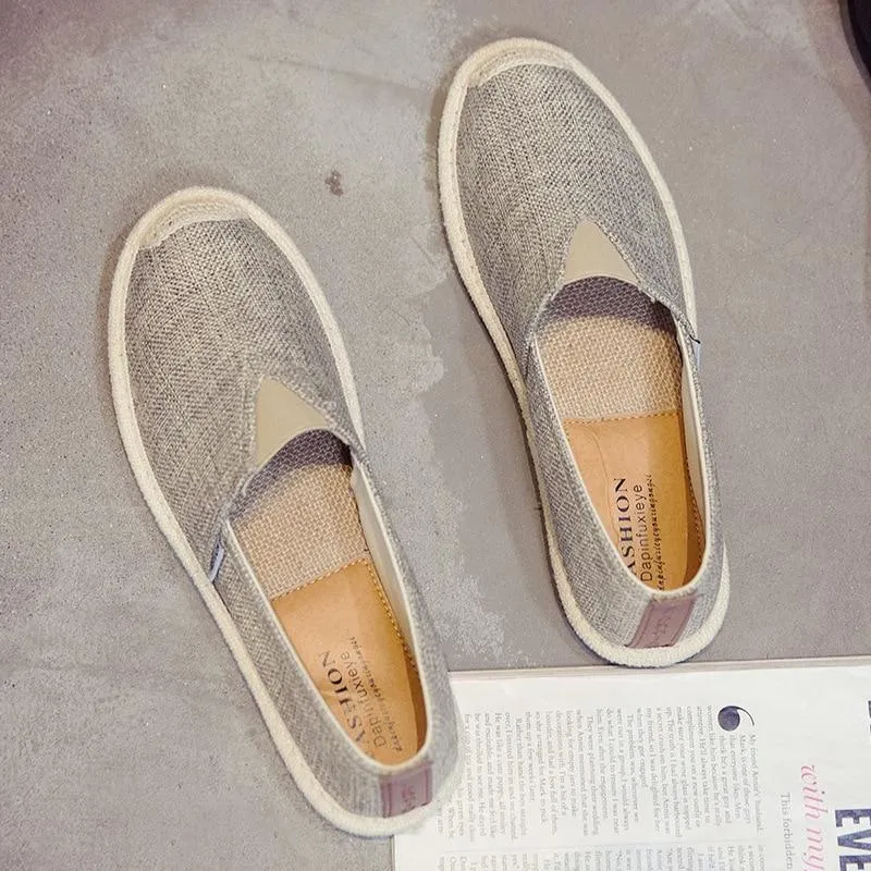 UPUPER Breathable Linen Casual Men Shoes Cloth Shoes Canvas Summer Flat Fisherman Driving Wicking