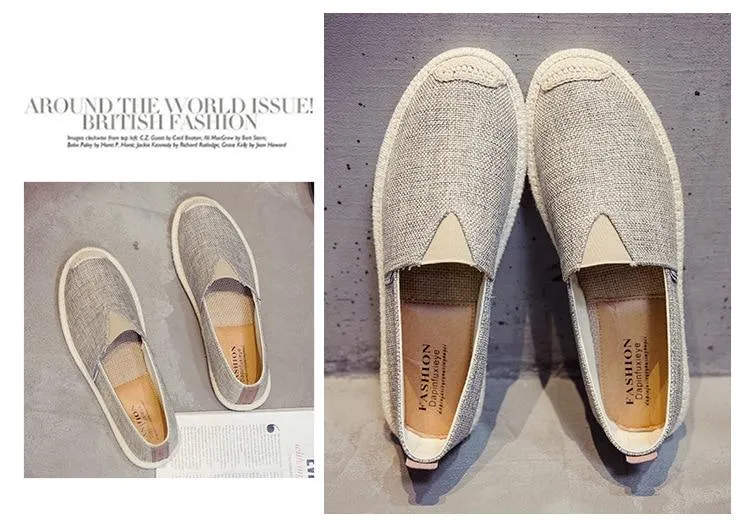 UPUPER Breathable Linen Casual Men Shoes Cloth Shoes Canvas Summer Flat Fisherman Driving Wicking