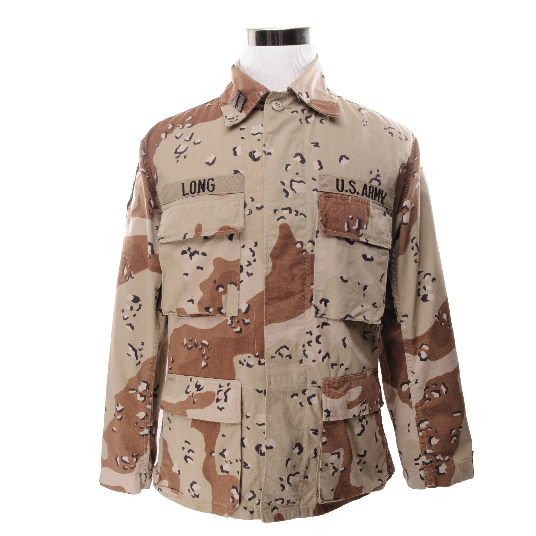 VINTAGE US ARMY DESERT CAMO CHOCOLATE CHIP COMBAT JACKET 1990 SMALL SHORT 1st cav