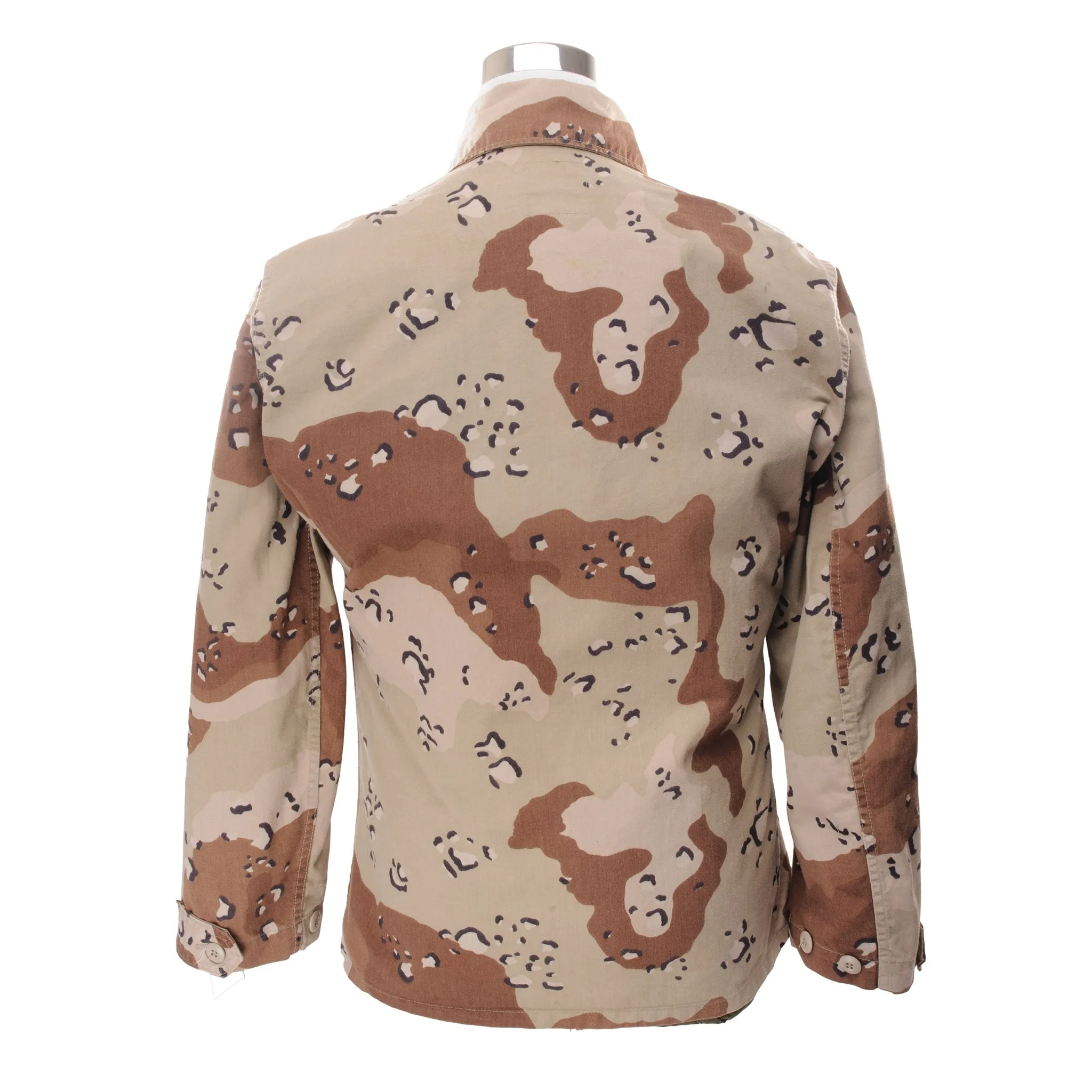 VINTAGE US ARMY DESERT CAMO CHOCOLATE CHIP COMBAT JACKET 1990 SMALL SHORT 1st cav