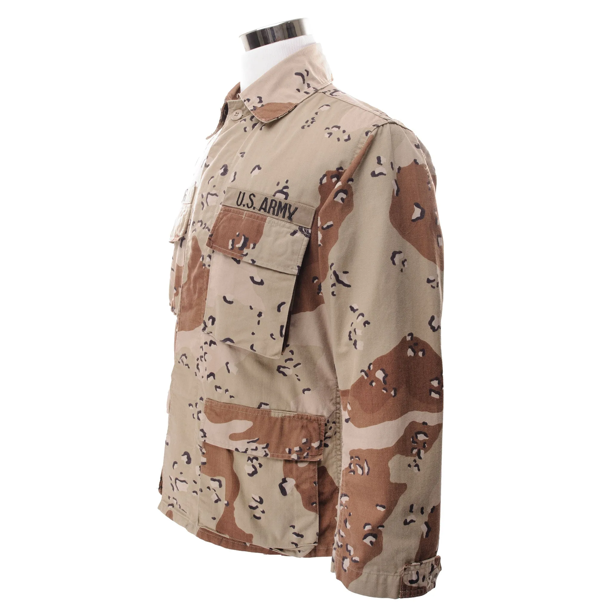 VINTAGE US ARMY DESERT CAMO CHOCOLATE CHIP COMBAT JACKET 1990 SMALL SHORT 1st cav