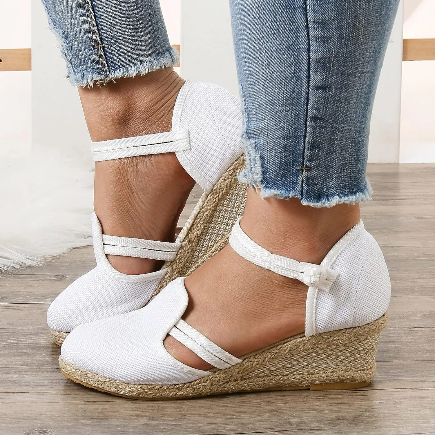 Wedge Sandals for Women Espadrille Wedges with Mid Heel Closed Toe Sandals Wide Width Casual Shoes Ankle Strappy Platform Loafers Roman Style Dressy Office Shoes Breathable Lightweight Footwear Trendy