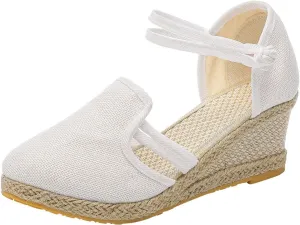 Wedge Sandals for Women Espadrille Wedges with Mid Heel Closed Toe Sandals Wide Width Casual Shoes Ankle Strappy Platform Loafers Roman Style Dressy Office Shoes Breathable Lightweight Footwear Trendy
