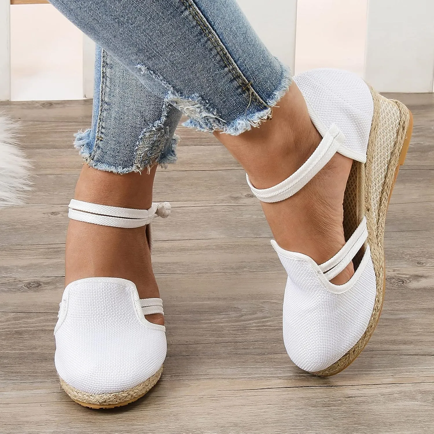 Wedge Sandals for Women Espadrille Wedges with Mid Heel Closed Toe Sandals Wide Width Casual Shoes Ankle Strappy Platform Loafers Roman Style Dressy Office Shoes Breathable Lightweight Footwear Trendy