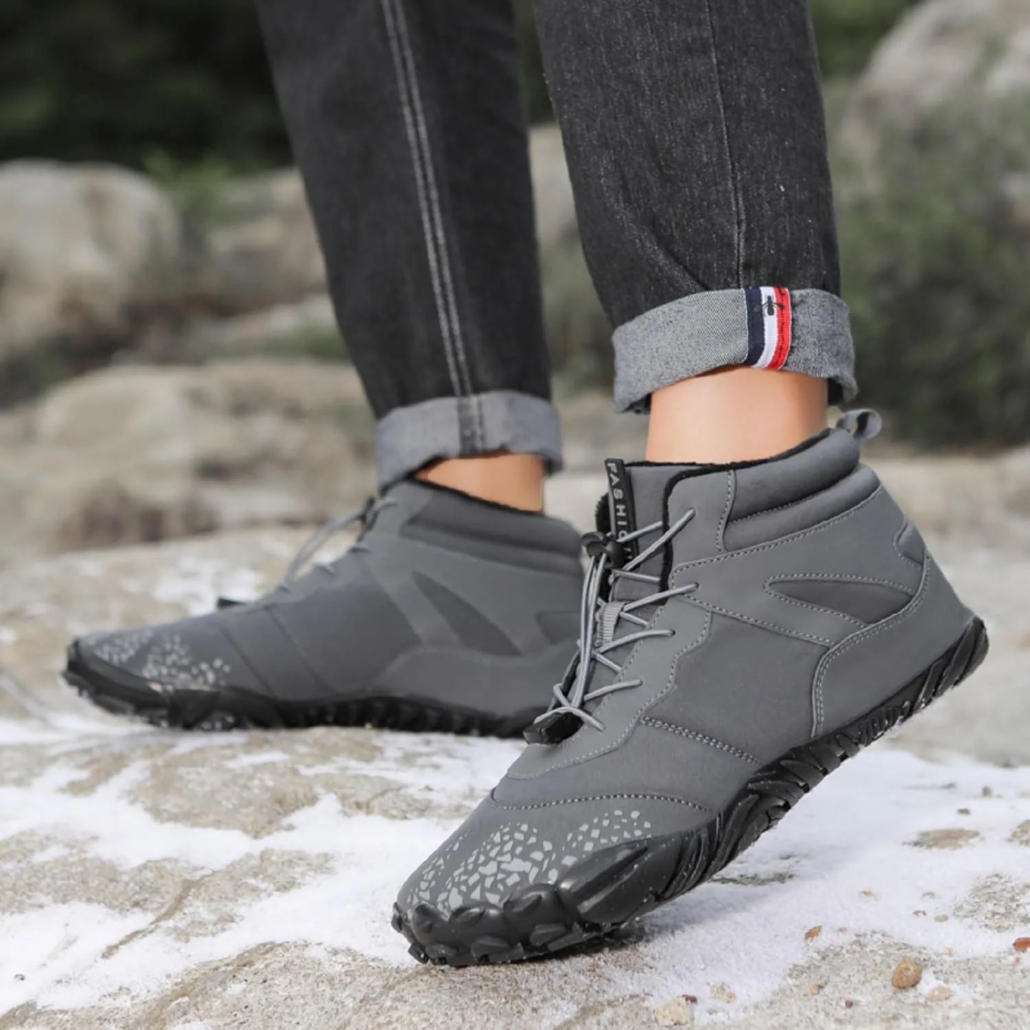 Winter Barefoot Shoes Women Men Waterproof Trail Running Shoes Hiking Shoes Toe Shoes High Warm and Non-Slip Boots