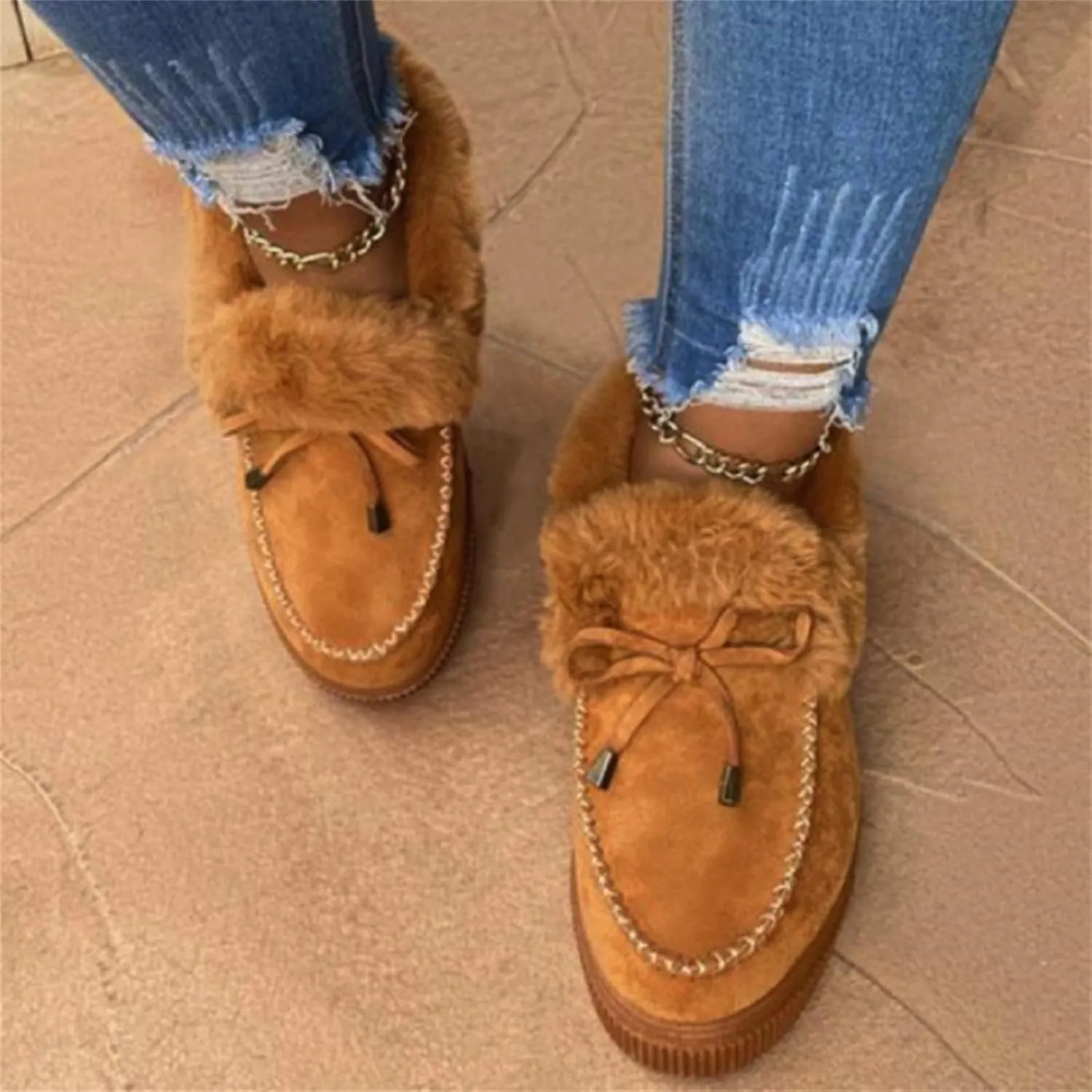 Winter Boots For Women 2024 Warm Fur Lined Snow Boots Outdoor Short Ankle Booties Slip On Comfortable Loafers Shoes