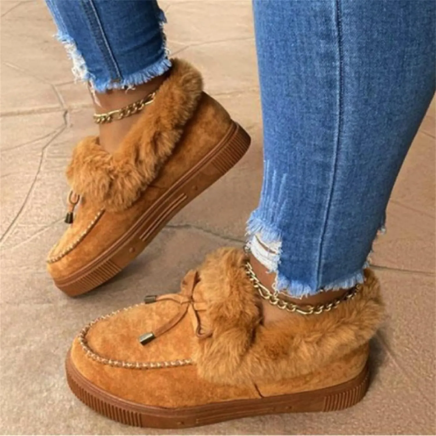 Winter Boots For Women 2024 Warm Fur Lined Snow Boots Outdoor Short Ankle Booties Slip On Comfortable Loafers Shoes