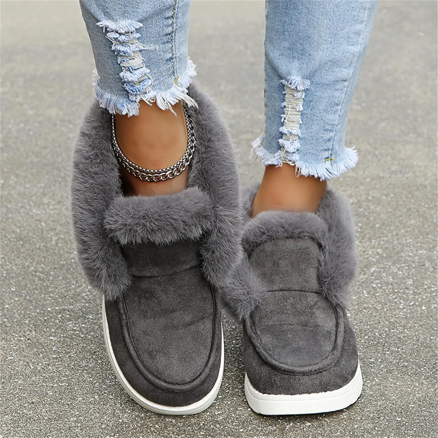 Winter Dress Boots For Women 2024 Snow Boots Fur Lined Warm Fuzzy Ankle Booties Casual Fashion Slip On Loafers Shoes