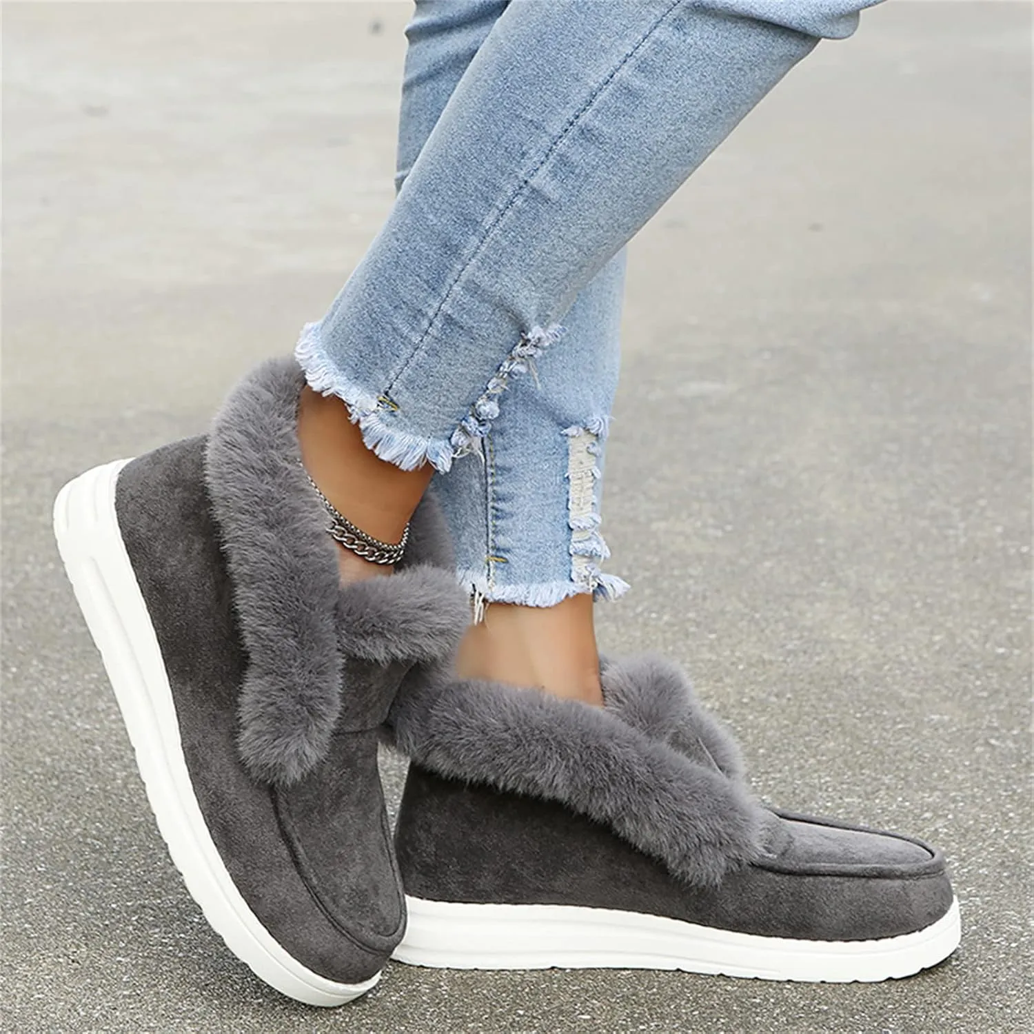Winter Dress Boots For Women 2024 Snow Boots Fur Lined Warm Fuzzy Ankle Booties Casual Fashion Slip On Loafers Shoes