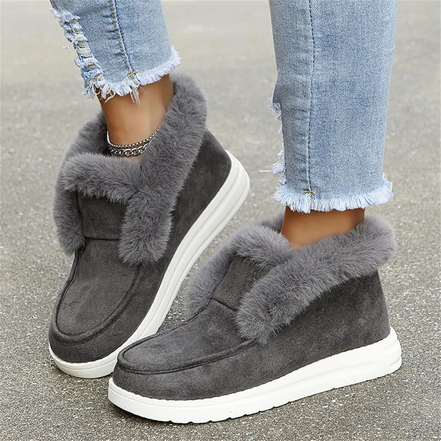 Winter Dress Boots For Women 2024 Snow Boots Fur Lined Warm Fuzzy Ankle Booties Casual Fashion Slip On Loafers Shoes