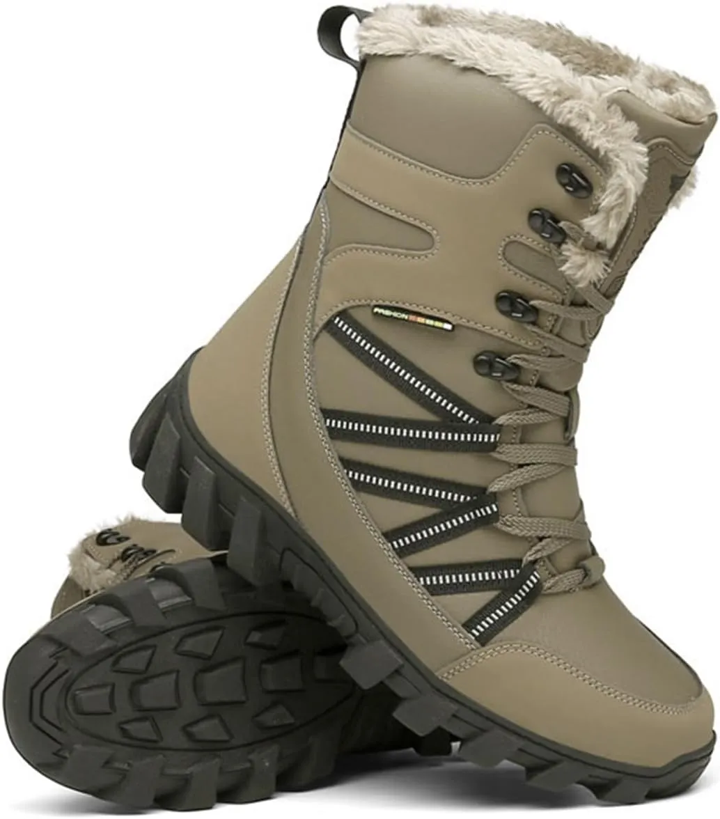 Winter Snow Boots for Men, Men Waterproof Anti Slip Warm High Top Fur Lined Winter Snow Boots, Outdoor Durable Comfortable Lace up Booties, for Insulated Hiking, Work, Rain, Outdoor