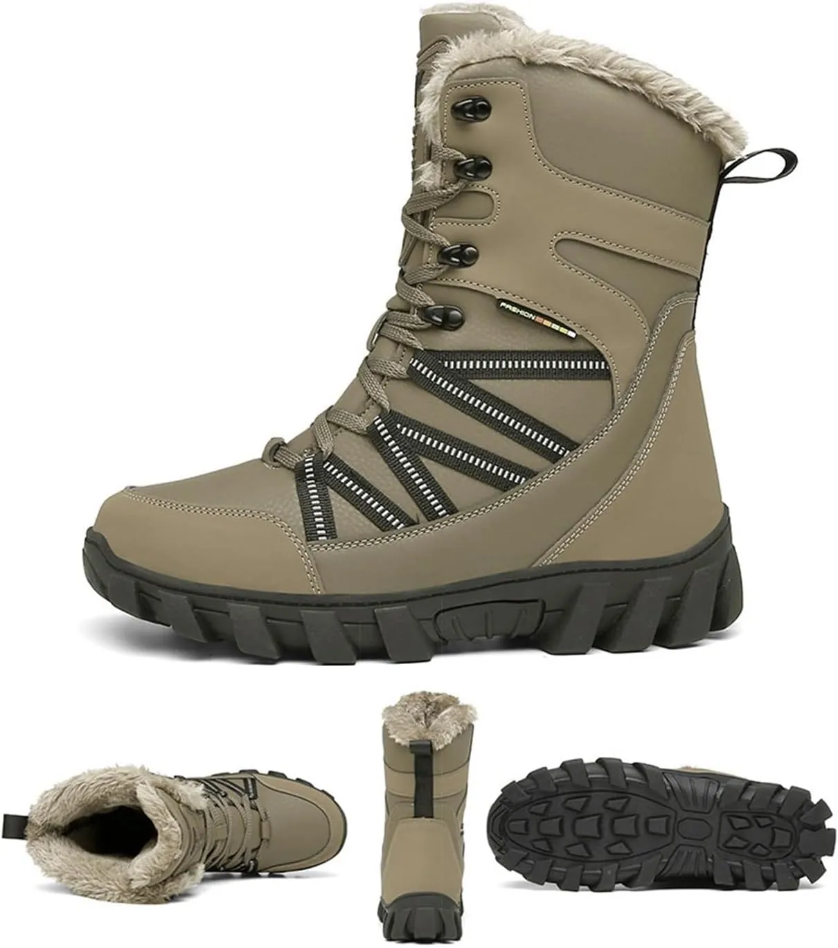 Winter Snow Boots for Men, Men Waterproof Anti Slip Warm High Top Fur Lined Winter Snow Boots, Outdoor Durable Comfortable Lace up Booties, for Insulated Hiking, Work, Rain, Outdoor