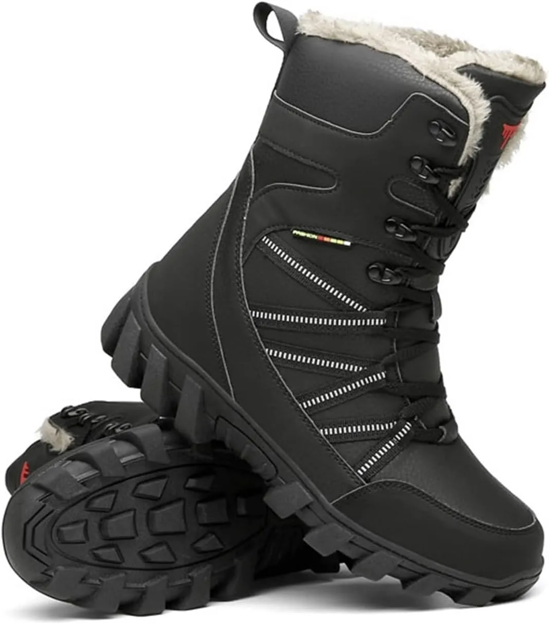 Winter Snow Boots for Men, Men Waterproof Anti Slip Warm High Top Fur Lined Winter Snow Boots, Outdoor Durable Comfortable Lace up Booties, for Insulated Hiking, Work, Rain, Outdoor