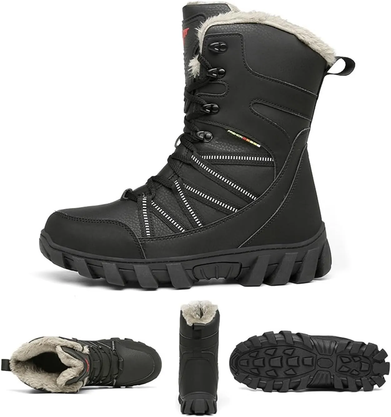 Winter Snow Boots for Men, Men Waterproof Anti Slip Warm High Top Fur Lined Winter Snow Boots, Outdoor Durable Comfortable Lace up Booties, for Insulated Hiking, Work, Rain, Outdoor