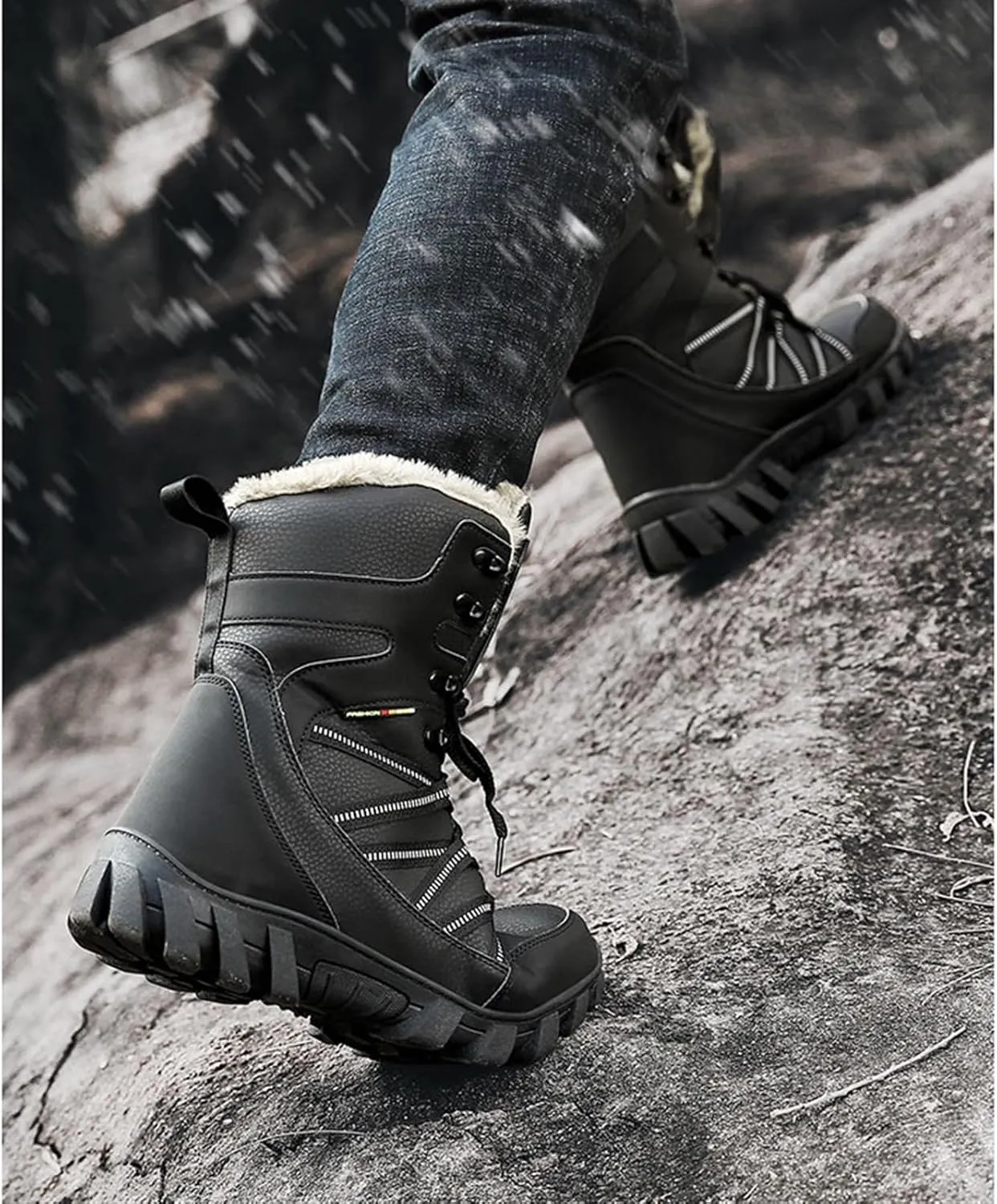 Winter Snow Boots for Men, Men Waterproof Anti Slip Warm High Top Fur Lined Winter Snow Boots, Outdoor Durable Comfortable Lace up Booties, for Insulated Hiking, Work, Rain, Outdoor