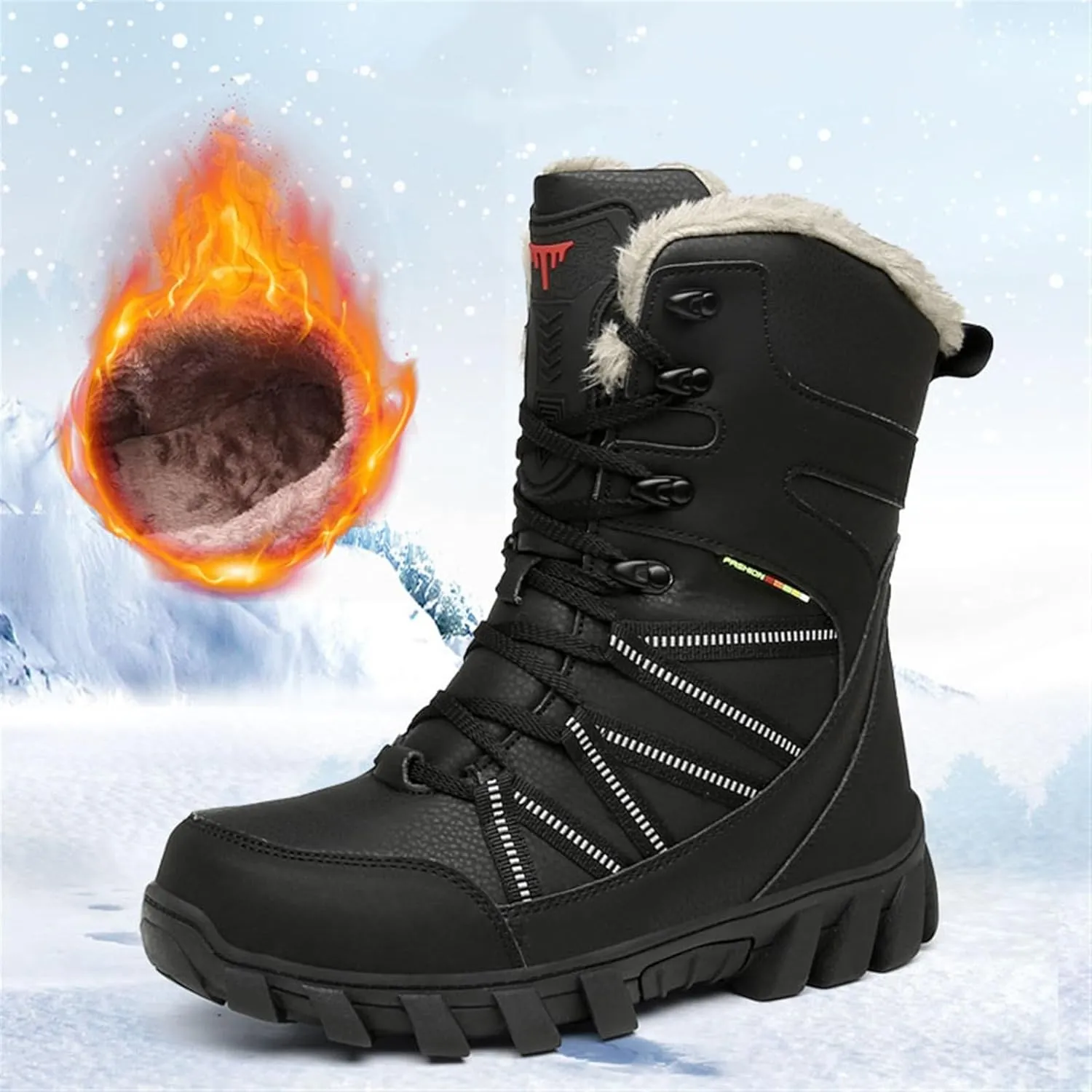 Winter Snow Boots for Men, Men Waterproof Anti Slip Warm High Top Fur Lined Winter Snow Boots, Outdoor Durable Comfortable Lace up Booties, for Insulated Hiking, Work, Rain, Outdoor