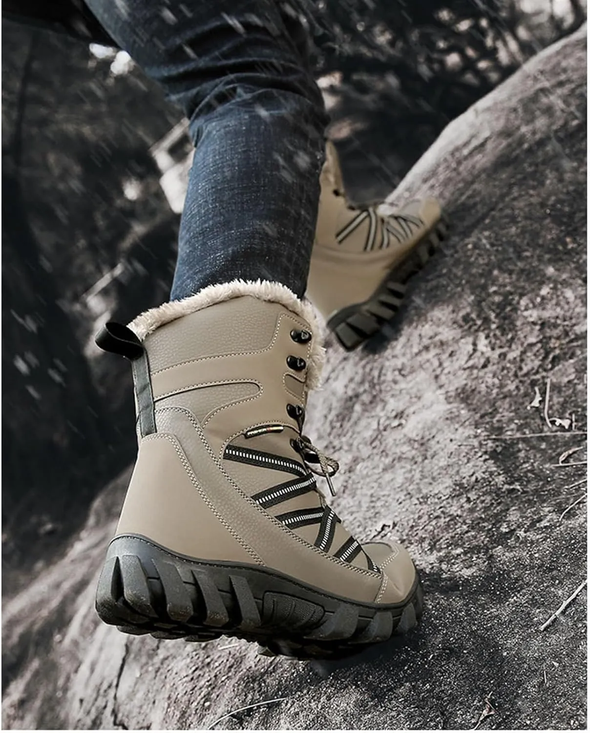 Winter Snow Boots for Men, Men Waterproof Anti Slip Warm High Top Fur Lined Winter Snow Boots, Outdoor Durable Comfortable Lace up Booties, for Insulated Hiking, Work, Rain, Outdoor