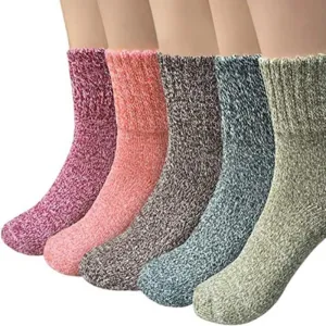 Women's 5 Pair Vintage Thick Knit Winter Wool Socks