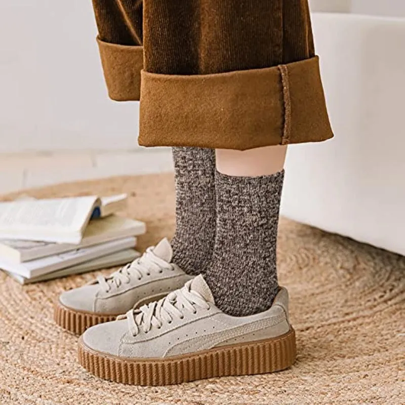 Women's 5 Pair Vintage Thick Knit Winter Wool Socks