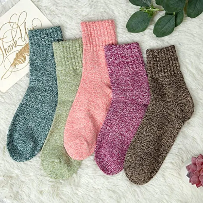 Women's 5 Pair Vintage Thick Knit Winter Wool Socks