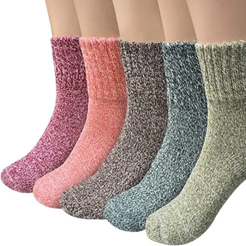 Women's 5 Pair Vintage Thick Knit Winter Wool Socks