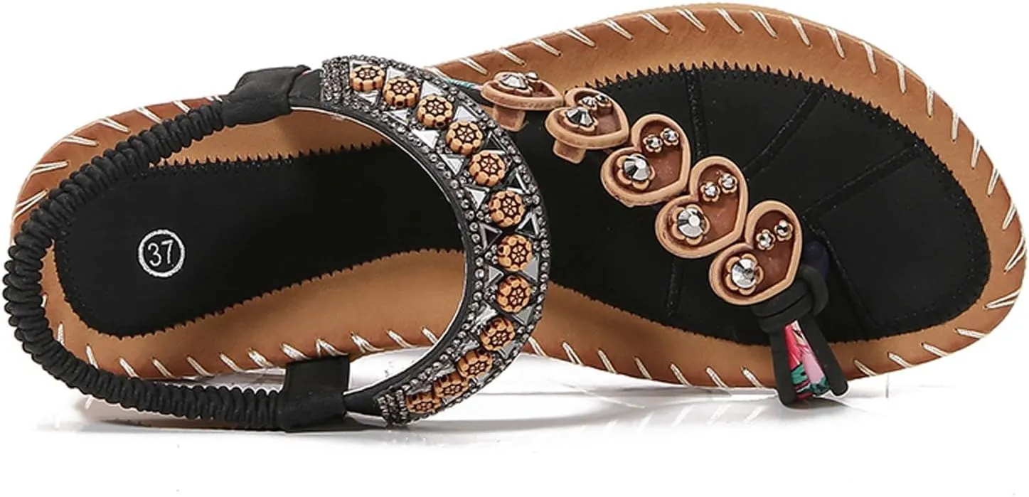Women's Bohemian Flat Sandals Summer Beach Comfortable Flip Flops Casual Dressy Thong Shoes for Walking and