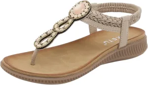 Women's Breathable Slip On Flat Sandals Comfortable Lightweight Bohemian Summer Beach Casual Thong Flip Flops