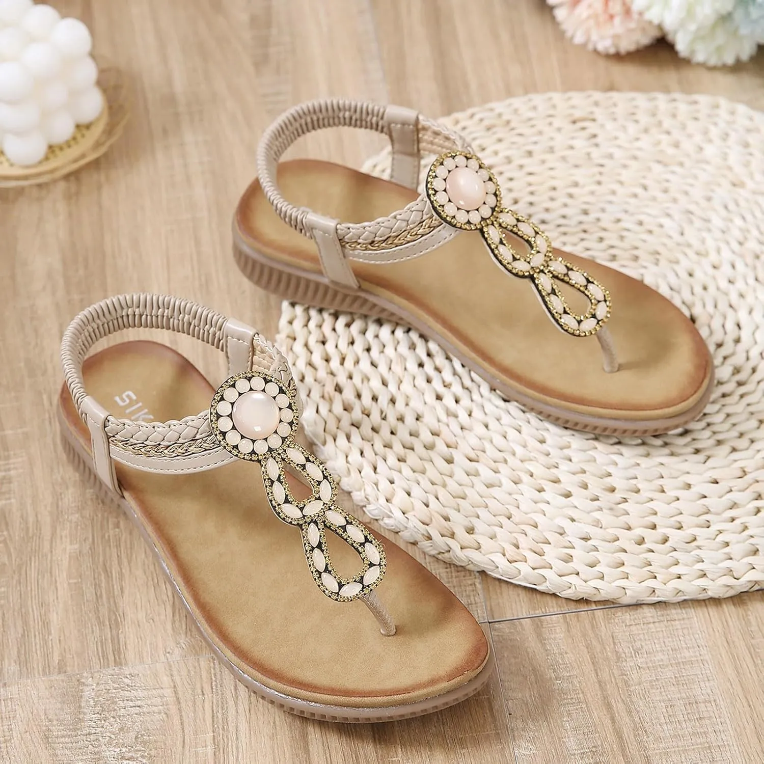 Women's Breathable Slip On Flat Sandals Comfortable Lightweight Bohemian Summer Beach Casual Thong Flip Flops