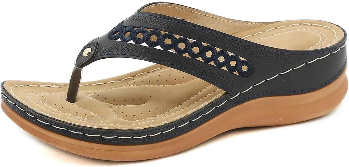 Women's Breathable Slip On Thong Sandals Comfortable Wedge Heel Flip Flops Lightweight For Daily Wear Spring