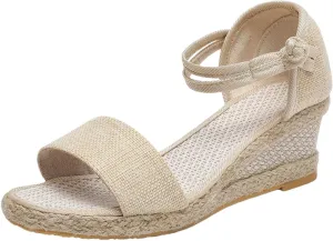 Women's Espadrille Platform Wedge Sandals Closed Toe Ankle Strap Lace up Summer Buckle Dress Slip On Fashion High Heels Square Open Casual Dressy Walking & Espadrilles Raffia Buckled Shoes