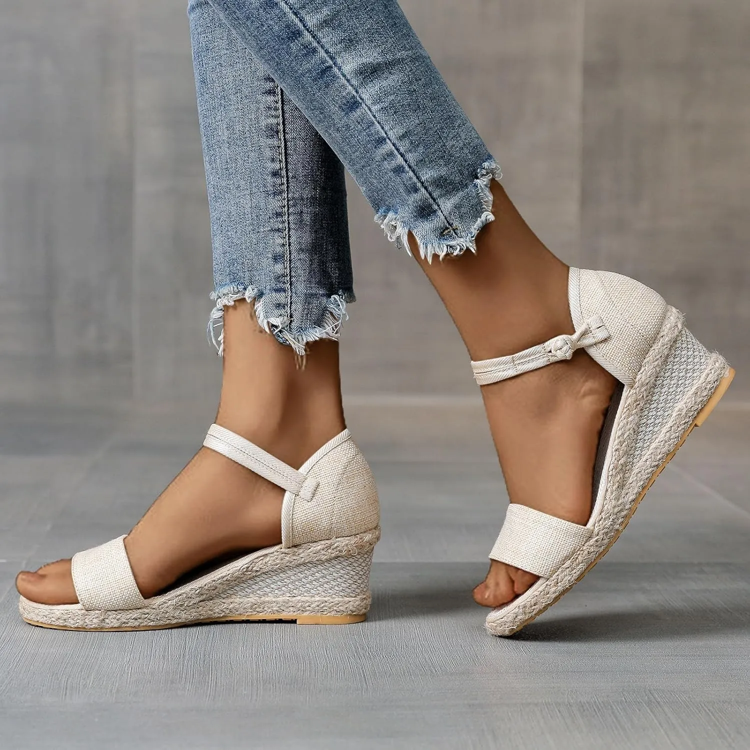 Women's Espadrille Platform Wedge Sandals Closed Toe Ankle Strap Lace up Summer Buckle Dress Slip On Fashion High Heels Square Open Casual Dressy Walking & Espadrilles Raffia Buckled Shoes