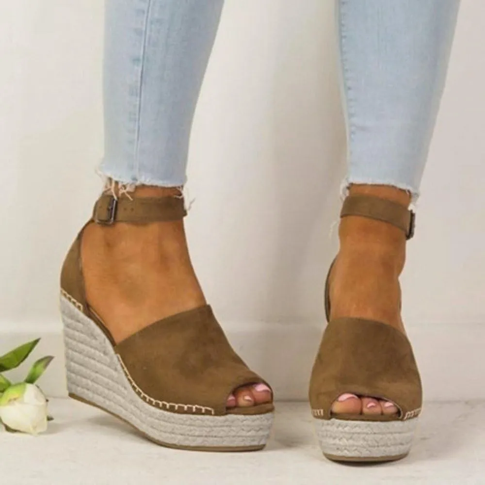 Womens Espadrille Wedge Sandals Peep Toe Ankle Buckle Platform Open Toe Ankle Strap Casual Summer Beach Roman Style Shoes