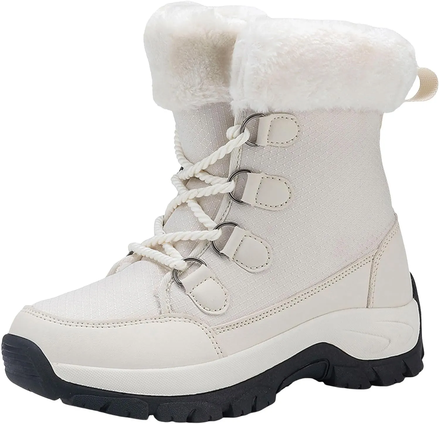 Women's Plush Thick Bottom Snow Boots Water Proof Insulated Winter Boots Fashion Lace Up Non Slip Boots Suede Leather