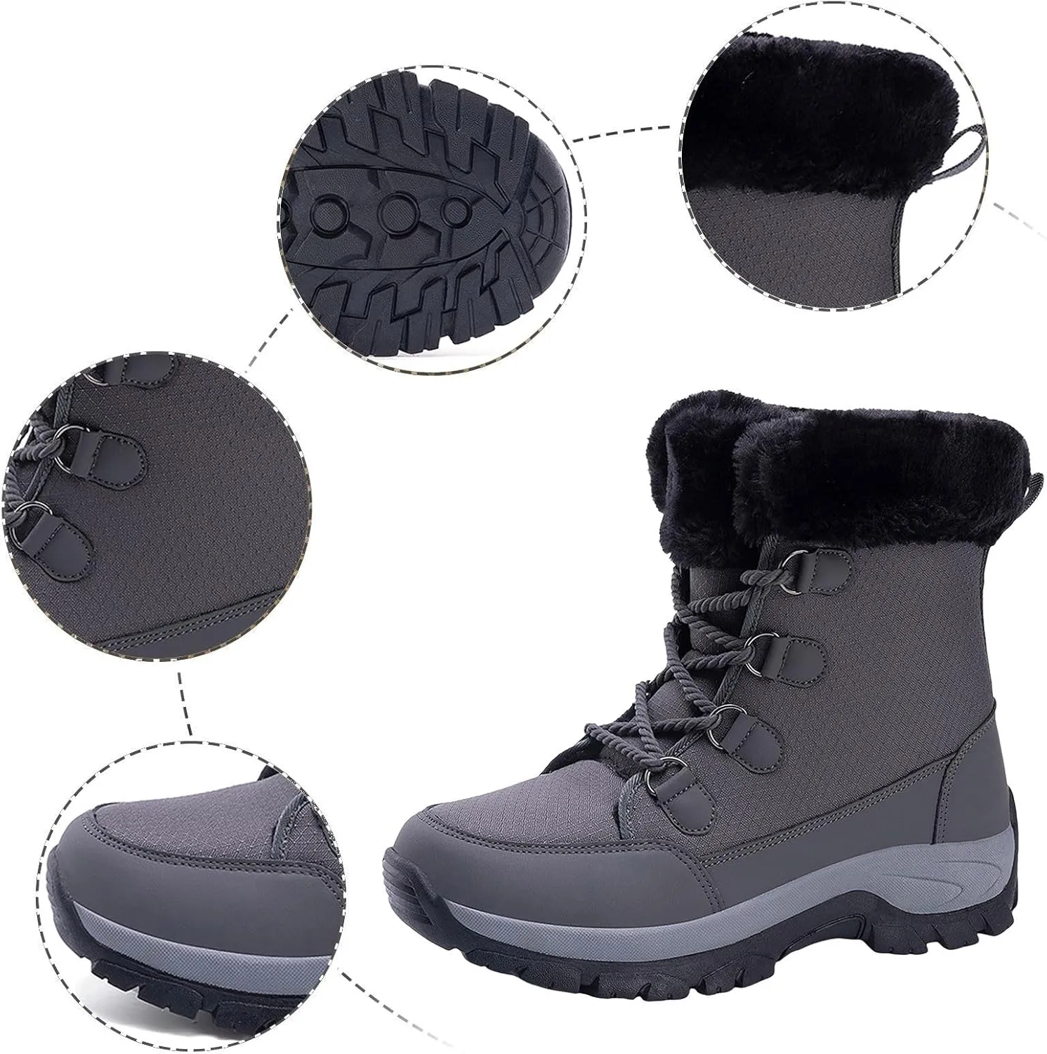 Women's Plush Thick Bottom Snow Boots Water Proof Insulated Winter Boots Fashion Lace Up Non Slip Boots Suede Leather