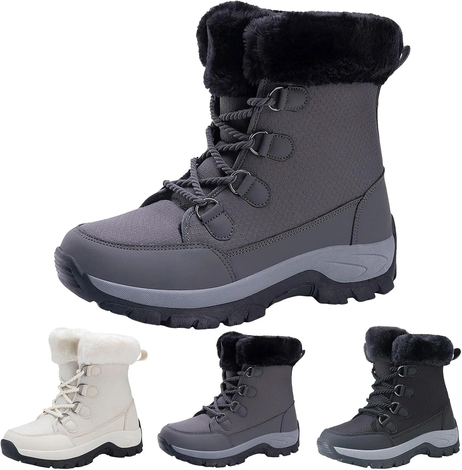 Women's Plush Thick Bottom Snow Boots Water Proof Insulated Winter Boots Fashion Lace Up Non Slip Boots Suede Leather