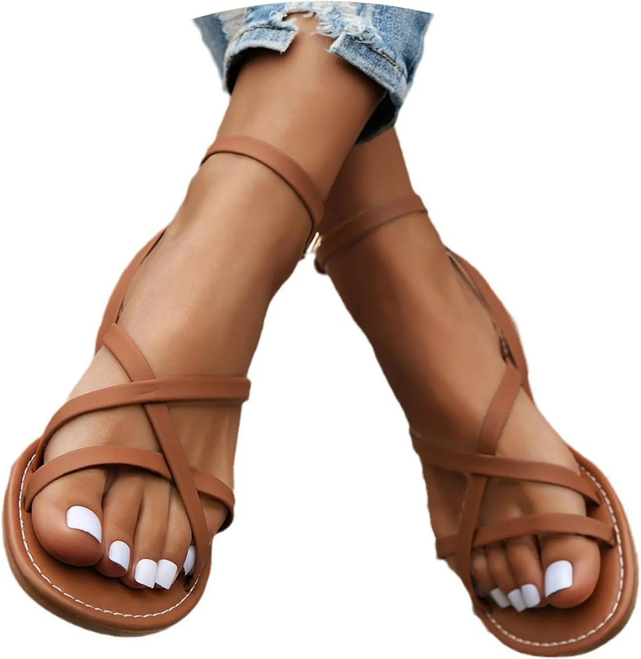 Women's Roman Sandals Soft Flat Summer Beach Shoes Low Heel Ankle Strap Casual Boho Style Outdoor Daily Wear