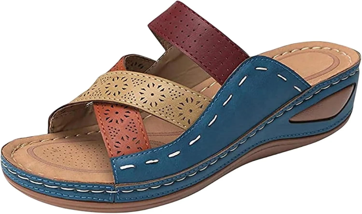 Womens Sandals Dressy Summer Comfort Orthotic Walking Slides Open Toe Arch Support Orthopedic Flip Flops 2025 Wedge Ankle Strap Platform Comfortable Casual Summer Sandal Shoes Low Wedges