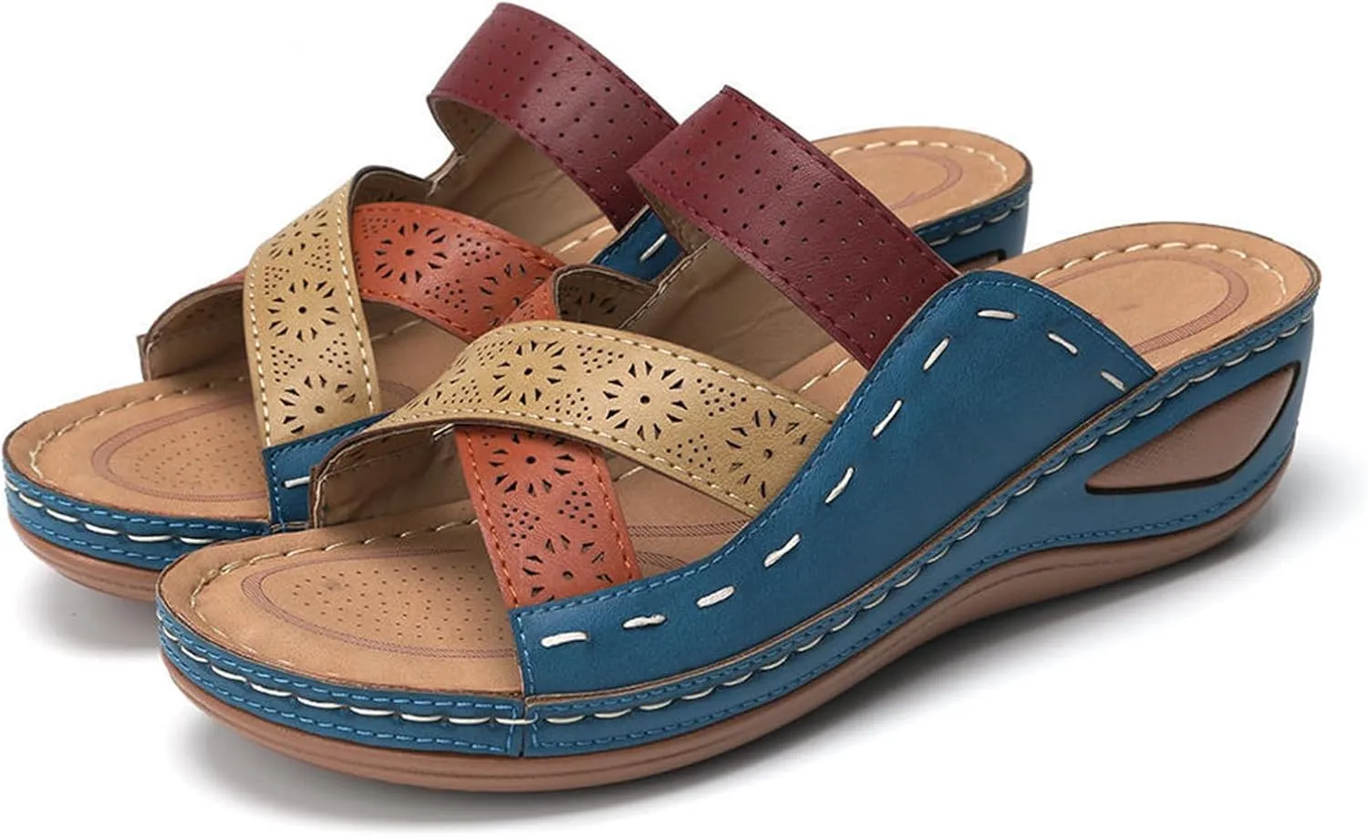 Womens Sandals Dressy Summer Comfort Orthotic Walking Slides Open Toe Arch Support Orthopedic Flip Flops 2025 Wedge Ankle Strap Platform Comfortable Casual Summer Sandal Shoes Low Wedges