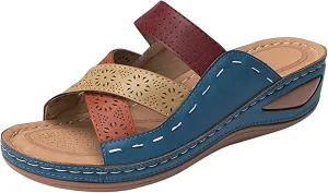 Womens Sandals Dressy Summer Comfort Orthotic Walking Slides Open Toe Arch Support Orthopedic Flip Flops 2025 Wedge Ankle Strap Platform Comfortable Casual Summer Sandal Shoes Low Wedges