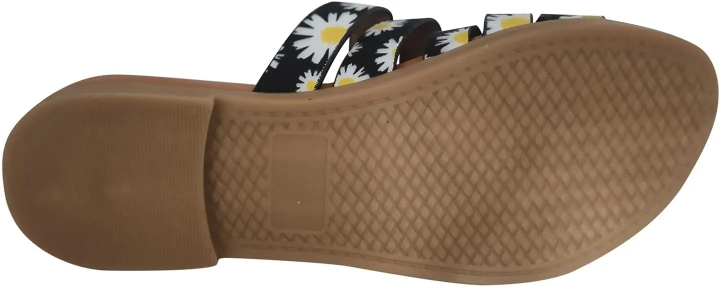 Womens Sandals Fashion Strappy Braided Slip On Flat Summer Shoes Slides Open Toe Comfortable Flats Slippers Slip On Low Heel Elastic Band Trendy Sandal Daisy Leopard Beach Slipper