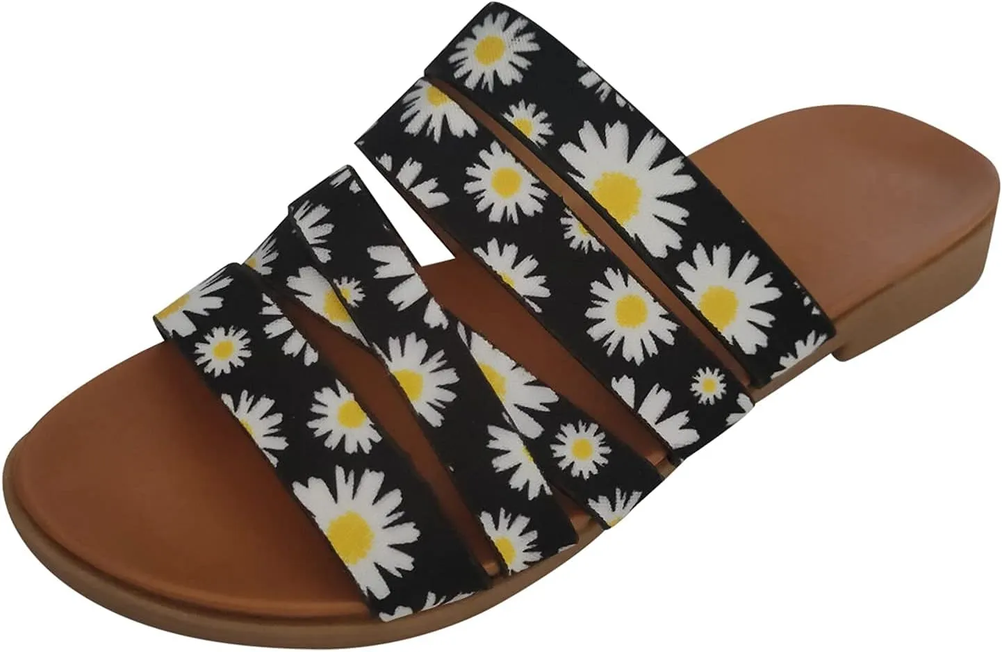 Womens Sandals Fashion Strappy Braided Slip On Flat Summer Shoes Slides Open Toe Comfortable Flats Slippers Slip On Low Heel Elastic Band Trendy Sandal Daisy Leopard Beach Slipper