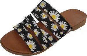 Womens Sandals Fashion Strappy Braided Slip On Flat Summer Shoes Slides Open Toe Comfortable Flats Slippers Slip On Low Heel Elastic Band Trendy Sandal Daisy Leopard Beach Slipper