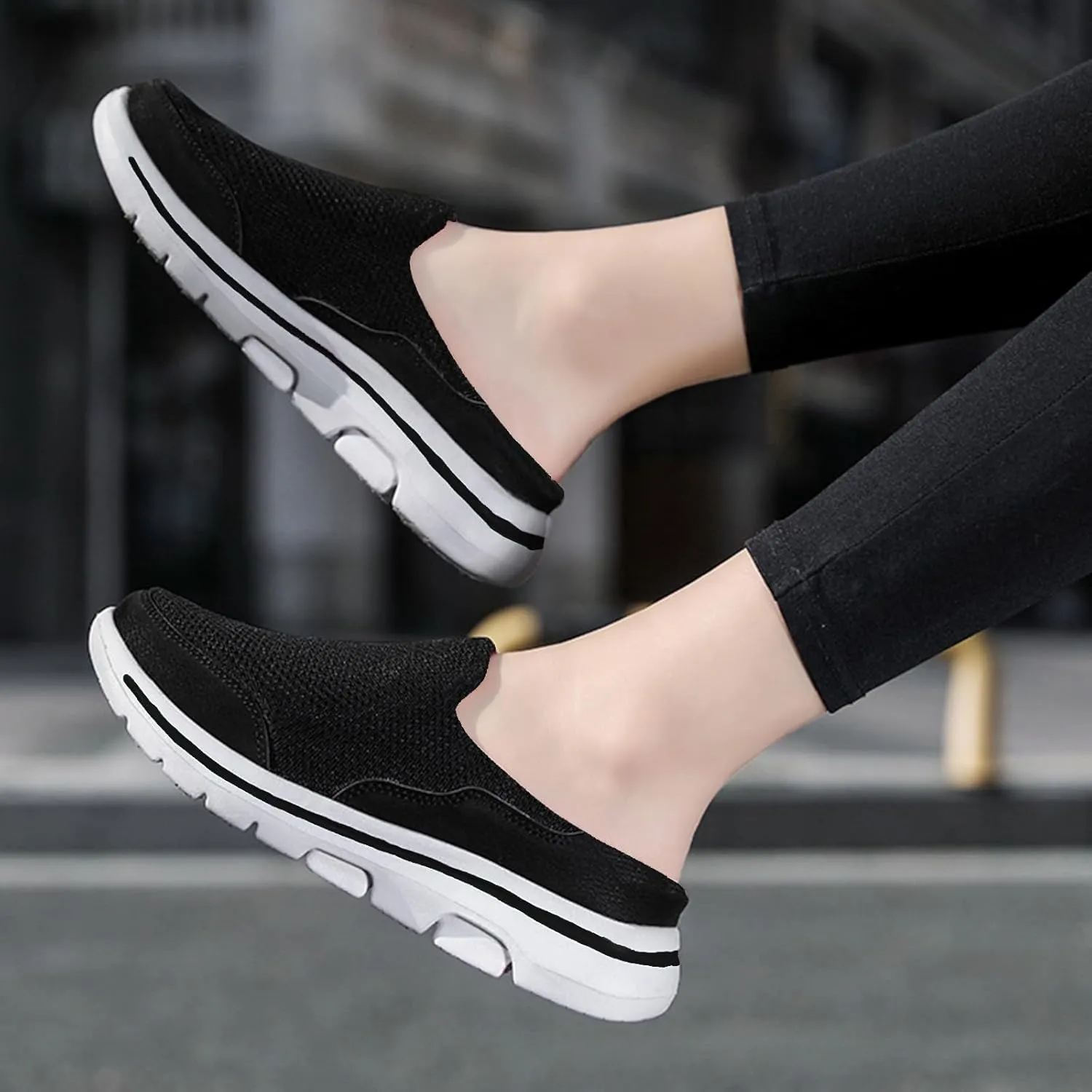 Women's Slip On Mules Casual Clog Comfort Slip-On Walking Mules Breathable Mesh Walking Mules Sneakers Open Back Slip On Shoes Breathable Slippers Closed Toe Slides
