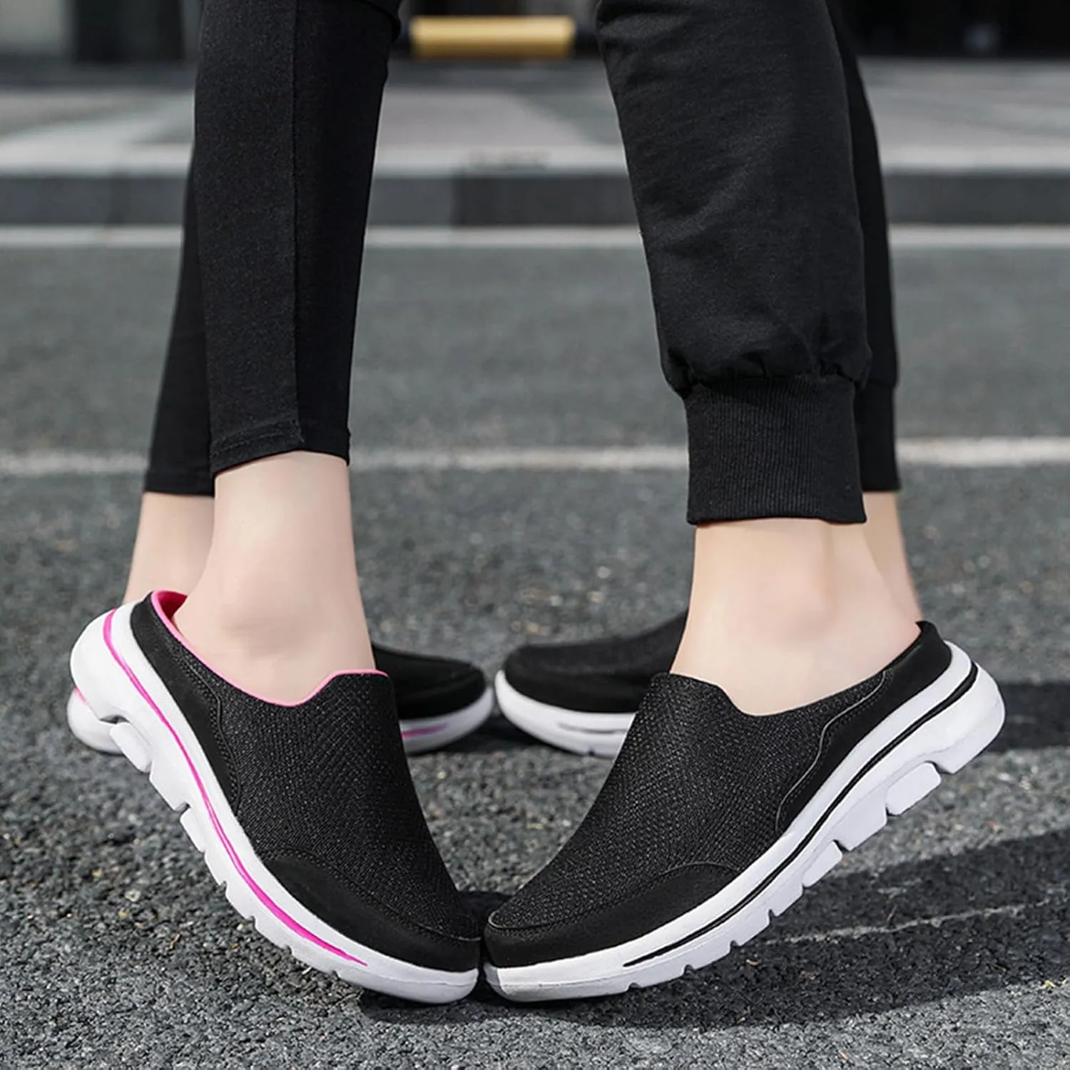 Women's Slip On Mules Casual Clog Comfort Slip-On Walking Mules Breathable Mesh Walking Mules Sneakers Open Back Slip On Shoes Breathable Slippers Closed Toe Slides